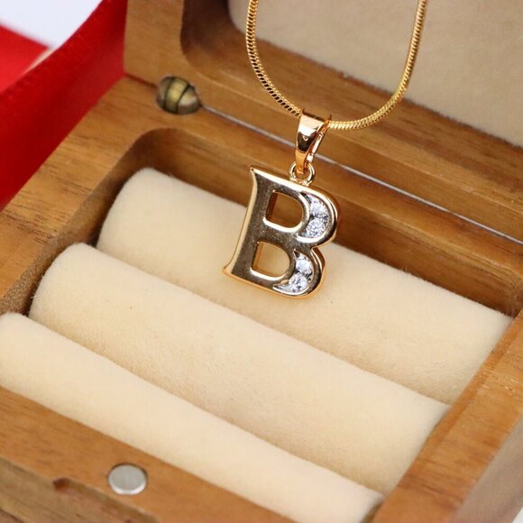 "Rose Gold Letter B Pendant with Crystals – 18K Gold Plated Charm, XPPT1351 - Picture 9 of 13